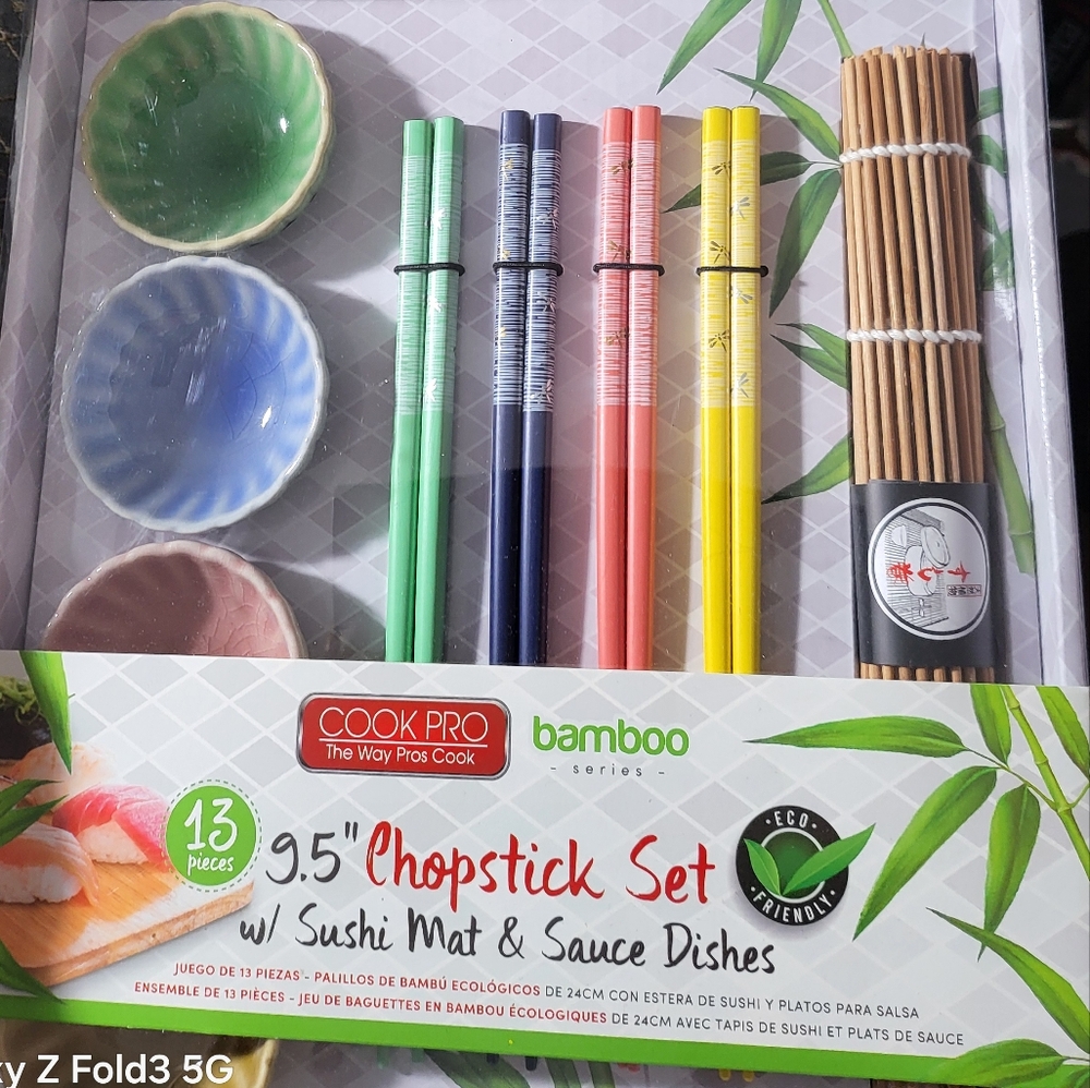 Cook Pro 9.5" Chopstick Set with Sushi Mat and Sauce Dishes